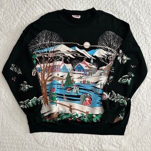 Vintage 80s Nutcracker Christmas Sweater Sweatshirt Black All Over Print